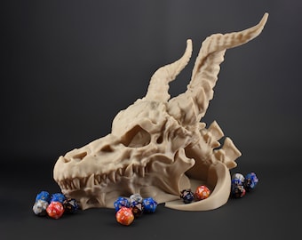 Tour de dés crâne de dragon - Imprimé en 3D - Plus de 30 couleurs, option peinte à la main - Parfait pour D&D, Pathfinder, Mordheim, Frostgrave, cadeau RPG