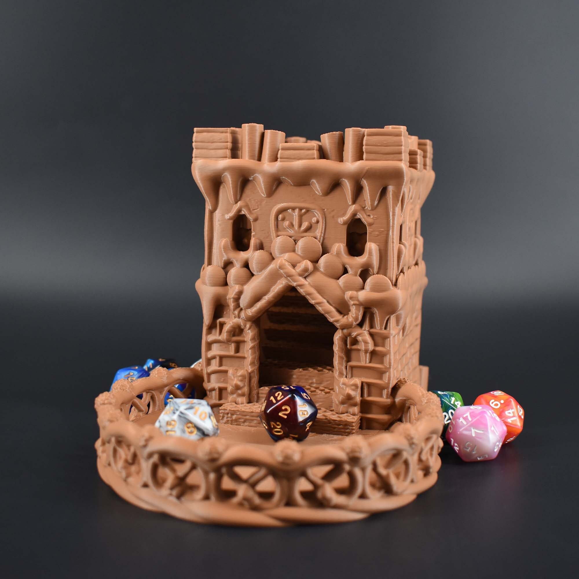 Gingerbread Dice Tower, 3D Printed in Festive Design, Includes