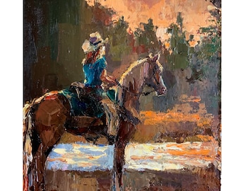 Cowgirl Horse Painting: Original Oil Painting, Texas Western Art
