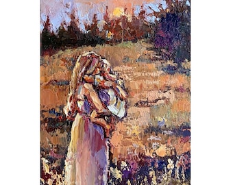 Mom and Daughter Painting   Original Painting Family Art Impasto Oil Painting