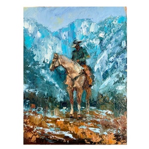 Cowboy  Painting Western Original Art Horse Painting Original Oil Painting Mountain Painting