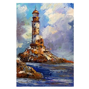Lighthouse Painting Lighthouse Wall Art Lighthouse Artwork Small Painting Original Painting Impasto Oil Painting