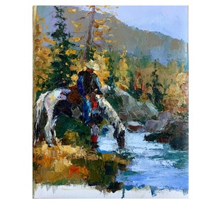 Cowboy  Painting Western Original Art Horse Painting Original Oil Painting Mountain Painting