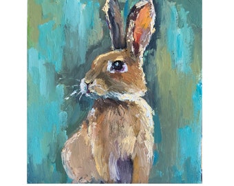 Hare Portrait: Original Oil Painting, Animal Art (8x7)