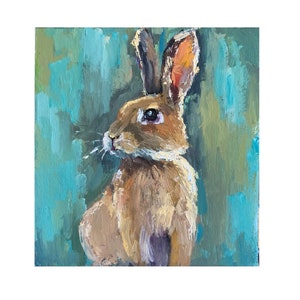 Hare Painting  Original Oil Painting 8 by 7 Hare Portrait  lover Animal Art