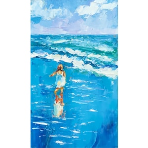 Little  girl beach art, Original oil painting,beach paintings, beach decor, beach children,