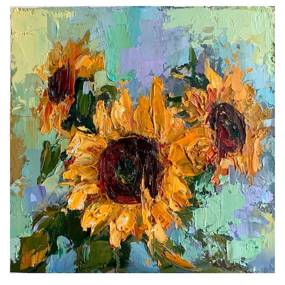 Original Sunflower Oil Painting: Impasto Floral Still Life