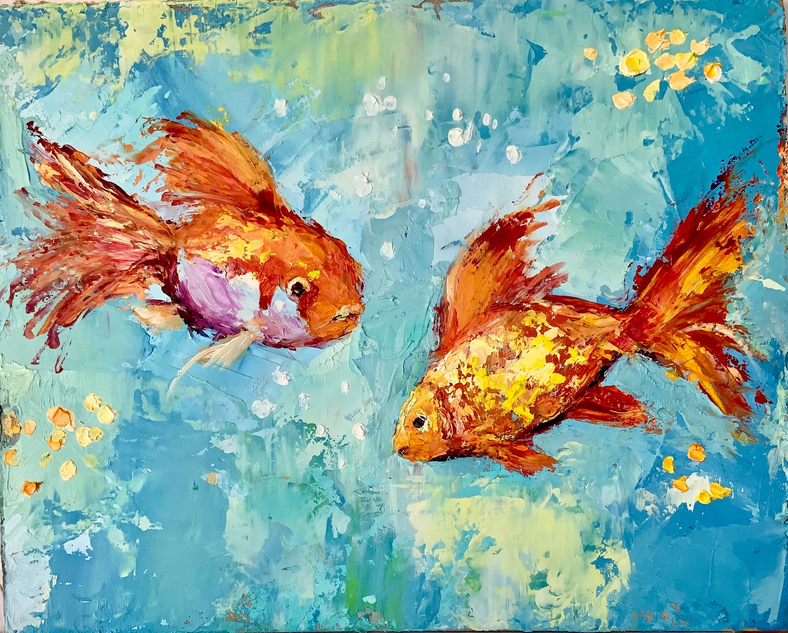Goldfish Painting Original Art Fish Impasto Painting Etsy