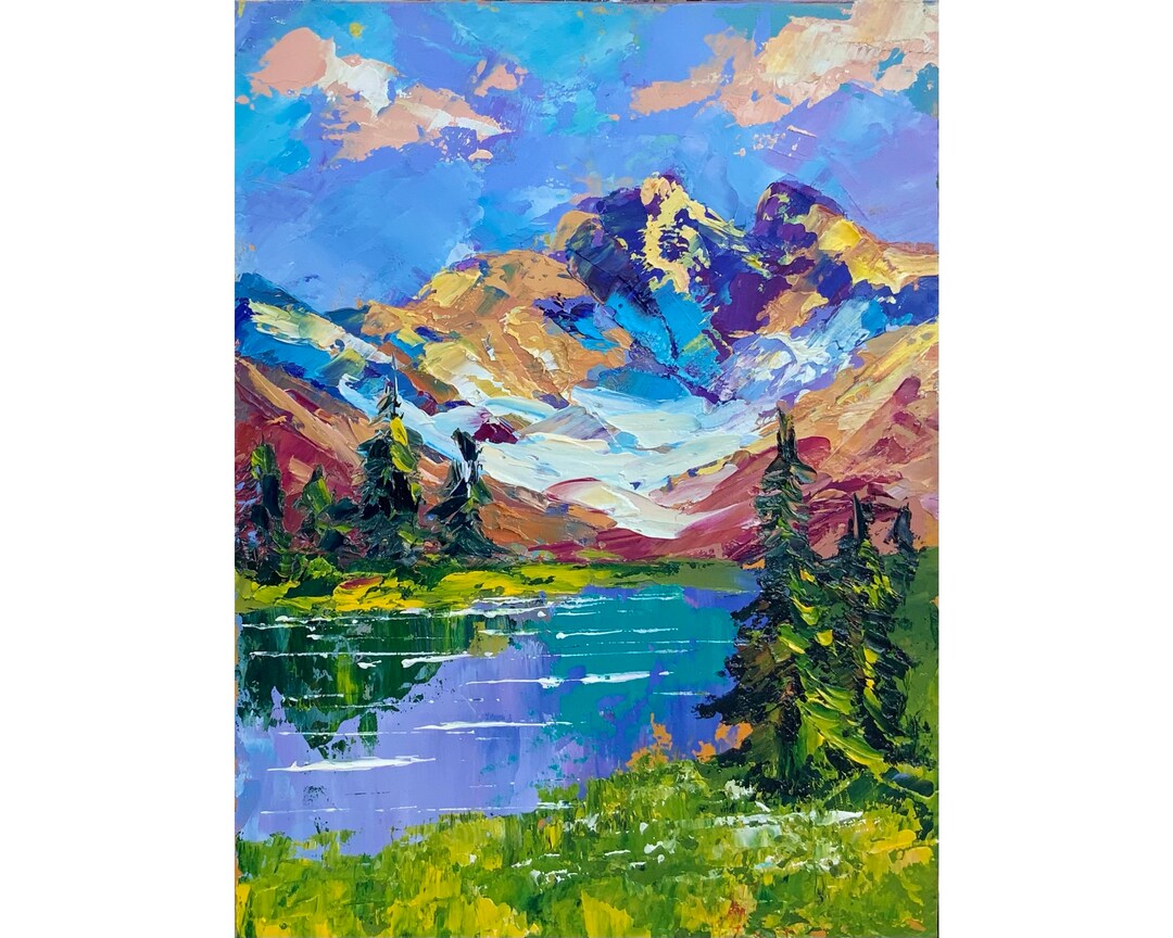 Tahoe Lake Oil Painting: Mountain Landscape Impasto Art (8x6) - Etsy