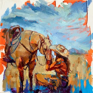 Cowgirl   Painting Western Original Art Texas Painting  Horse Painting Original Oil Painting Mountain Painting