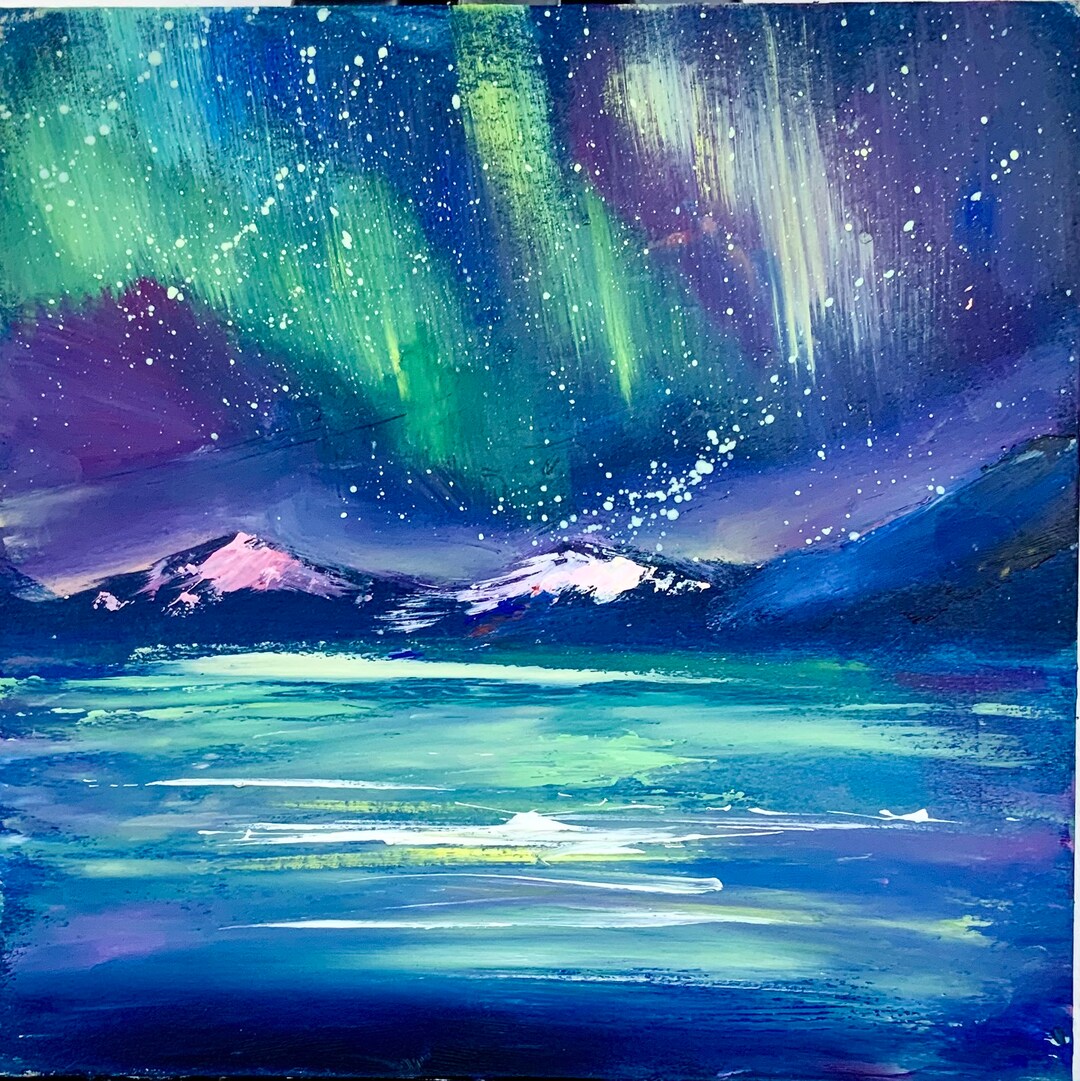 絵画 Aurora Original Northern Lights Oil Painting: Impasto Aurora Art - Etsy