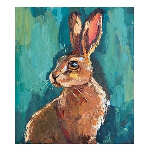 Hare Painting  Original Oil Painting 8 by 7 Hare Portrait  lover Animal Art