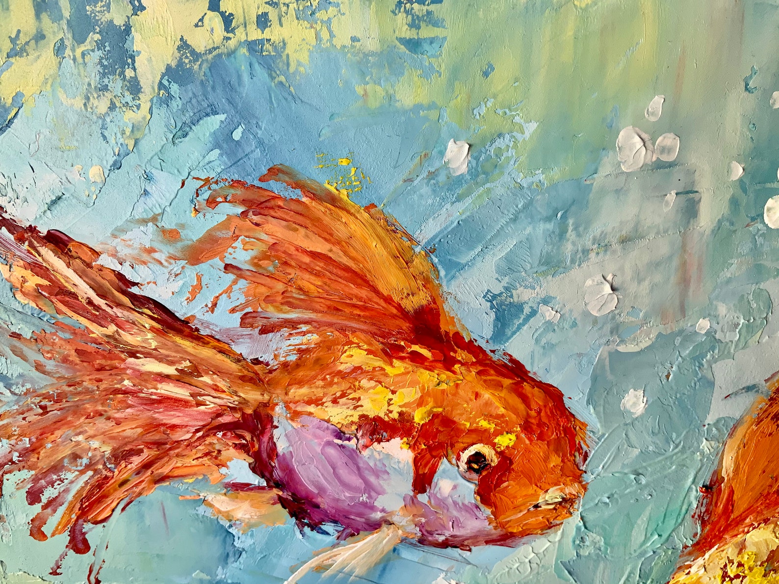 Goldfish Painting Original Art Fish Impasto Painting Etsy