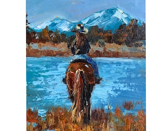 Cowgirl Oil Painting: Texas Western Art, Mountain Landscape