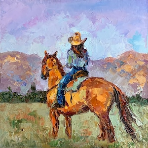 Cowgirl   Painting Western Original Art Texas Painting  Horse Painting Original Oil Painting Mountain Painting