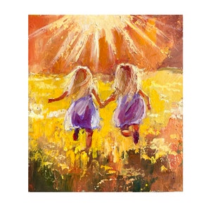 Sisters Oil Painting: Original Family Art