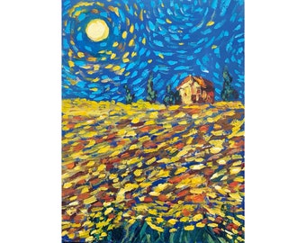 Tuscany Painting Impasto Original Painting Van Gogh Style 8 by 6  Small Painting by ViktoriiaArtStore