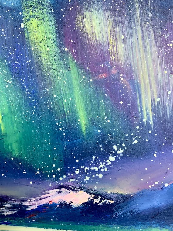 Original Northern Lights Oil Painting: Impasto Aurora Art - Etsy