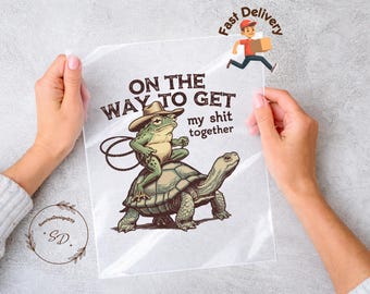Cowboy Frog Riding Turtle DTF Transfer, Western Humor Iron On (Ready to Press)