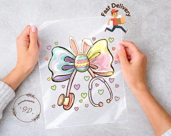Easter Nurse Stethoscope Rabbit DTF Transfer, Coquette Iron-On Decal