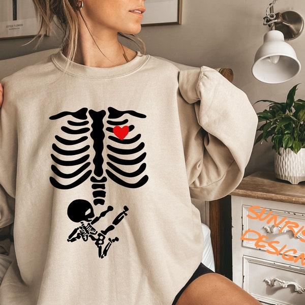 Skeleton Sweatshirt, Halloween Sweatshirt, Christmas Sweatshirt, Skeleton Maternity Shirt, Pregnancy Sweatshirt, Announcement Sweatshirt