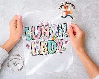 Bunny Egg Easter Lunch Lady DTF Transfer, School Cafeteria Worker Apparel Decoration