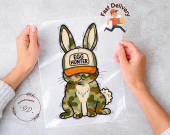 Military Style Bunny Egg Hunter DTF Transfer, Easter Camo Rabbit Heat Press Design