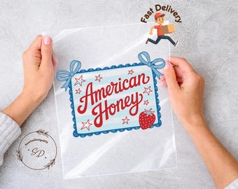 Retro Strawberry Patriotic DTF Transfer, American Honey Coquette Bow Graphic