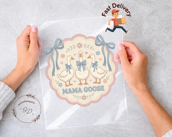 Mama Goose DTF Transfer, Retro 1980s Cottage Core Goose Design, Ready to Press