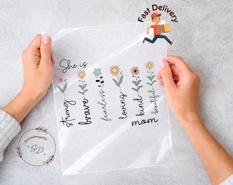 She Is Strong Mom DTF Transfer, Flower Mama Iron On, Direct to Film Print