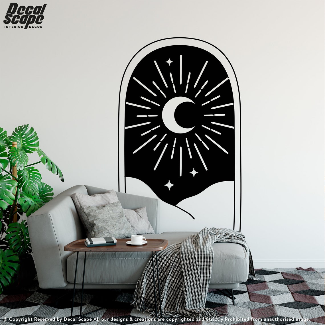 Boho Design Wall Decal Boho Arch Mountain Sun Moon and Two Etsy UK