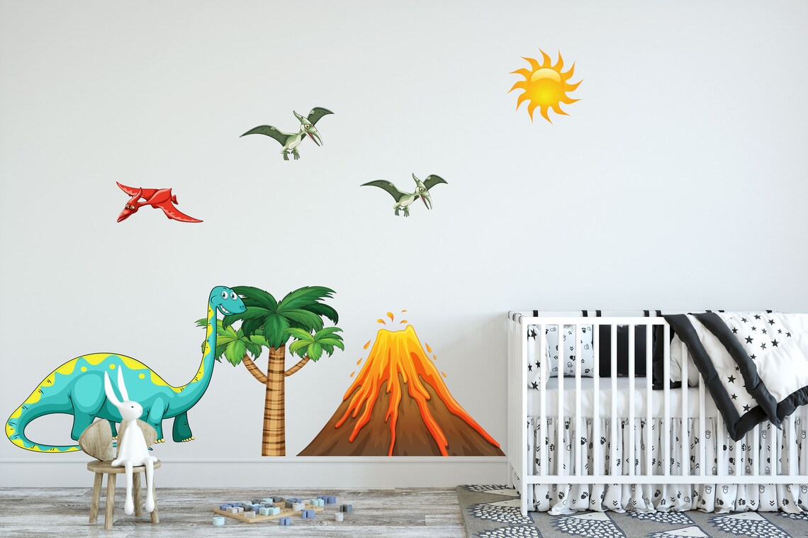 Dinosaur Volcano Wall Decal for Kids Room Jurassic Park Dino Etsy UK