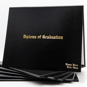 Personalized Diploma of Graduation Document Cover | Non-Padded Faux Leather with Metallic Foil in Old English Font