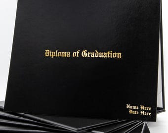 Personalized Diploma of Graduation Document Cover | Non-Padded Faux Leather with Metallic Foil in Old English Font