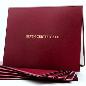 Customizable Birth Certificate Cover | Tent-Style Non-Padded Faux Leather with Metallic Foil