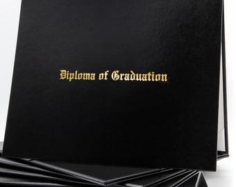 Diploma of Graduation Document Cover | Non-Padded Faux Leather with Metallic Foil in Old English Font