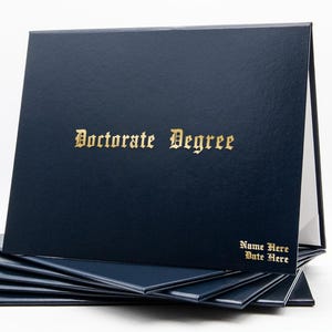 Personalized Document Cover for Doctorate Degree | Non-Padded Faux Leather with Metallic Foil in Old English Font
