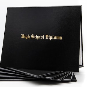 High School Diploma Cover | Old English Font on Non-Padded Faux Leather in Metallic Foil