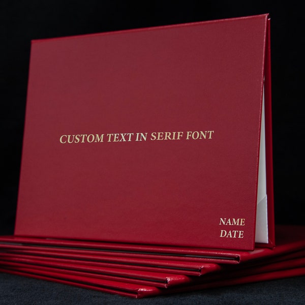 Text Only Customizable Covers in Serif Font - Holds Certificates or Diplomas - Hardback Textured Leatherette Folders