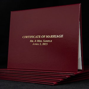 Couverture de certificat de mariage personnalisée polices Serif - Étui à certificats style tente - Couverture rigide pour documents en similicuir texturé