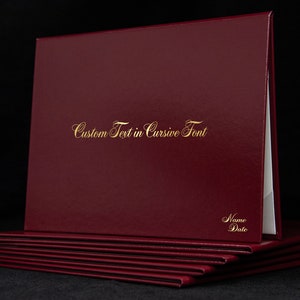 Text Only Customizable Tent-Style Document/Award/Certificate Cover •Cursive Font •Non-Padded •Faux Leather •Metallic Foil Print