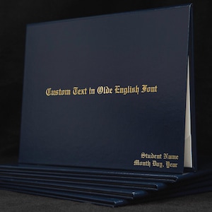 Text Only Customizable Tent-Style Document/Award/Certificate Cover •Old English Font •Non-Padded •Faux Leather •Metallic Foil Print