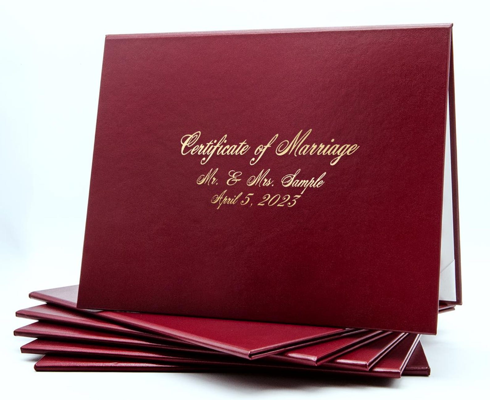 Personalized Marriage Certificate Cover | Non-Padded Faux Leather with Cursive Font & Metallic Foil