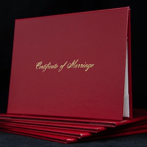 Certificat de mariage avec polices cursives, couverture design - porte-documents style tente - couverture cartonnée en similicuir texturé