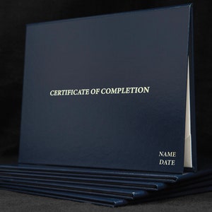 Certificate of Completion Tent-Style Document/Award Cover •Personalized •Serif Font •Non-Padded •Faux Leather •Metallic Foil Print