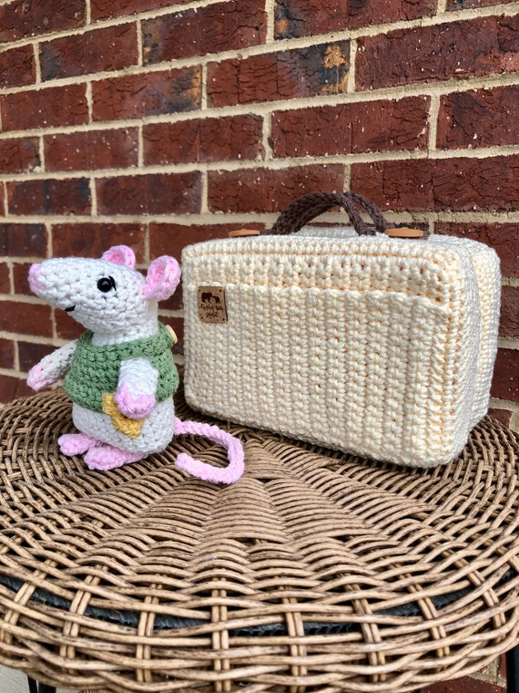 Crocheted Mouse in A Suitcase Interactive Stuffed Animal Etsy
