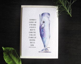 Inspirational Greeting Card, Handmade Greeting Card, Whale Greeting Card