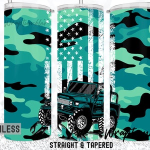 Teal Black Camouflage 20oz Skinny Tumbler Adventure Off Road Distress American Flag Design Sublimation Wrap Template Adventures Life PNG