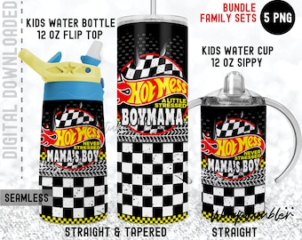 HOT MESS BOYMAMA Set Matching 20oz Skinny 12oz Flip Top 12oz Sippy Race mama's boy tumbler Wrap set Kids Water Bottle Sublimation Templates