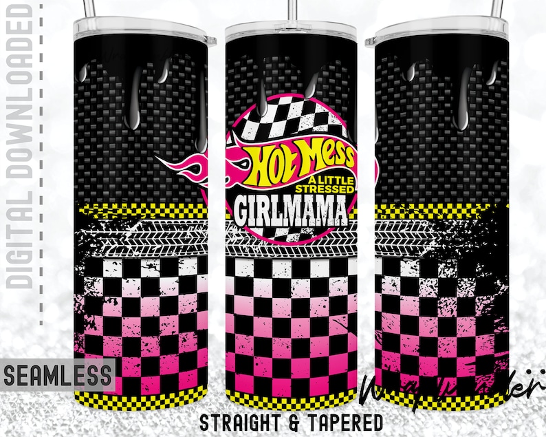HOT MESS Boymama Girlmama Set Matching 20oz Skinny 12oz Flip Top Sippy Race Mama's Girl tumbler Wrap Kids Water Bottle Sublimatie Sjablonen afbeelding 5